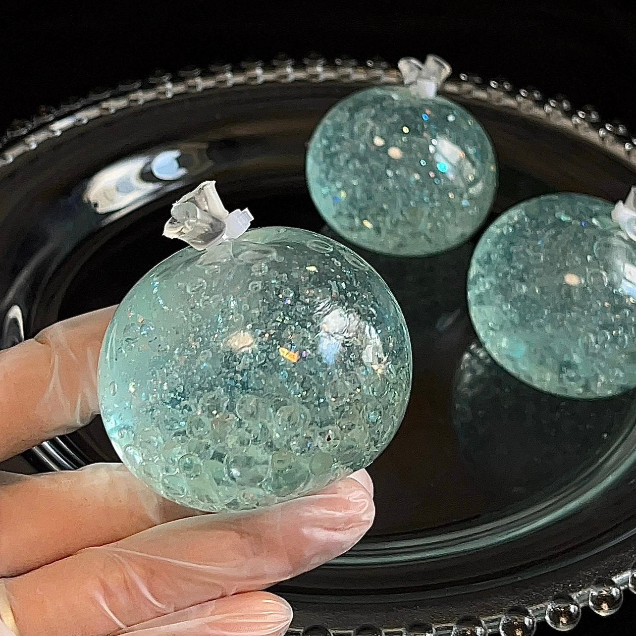 Stress Ball Glass Beads & Slime Filling Squishy Stress Relief Decompression Toy
