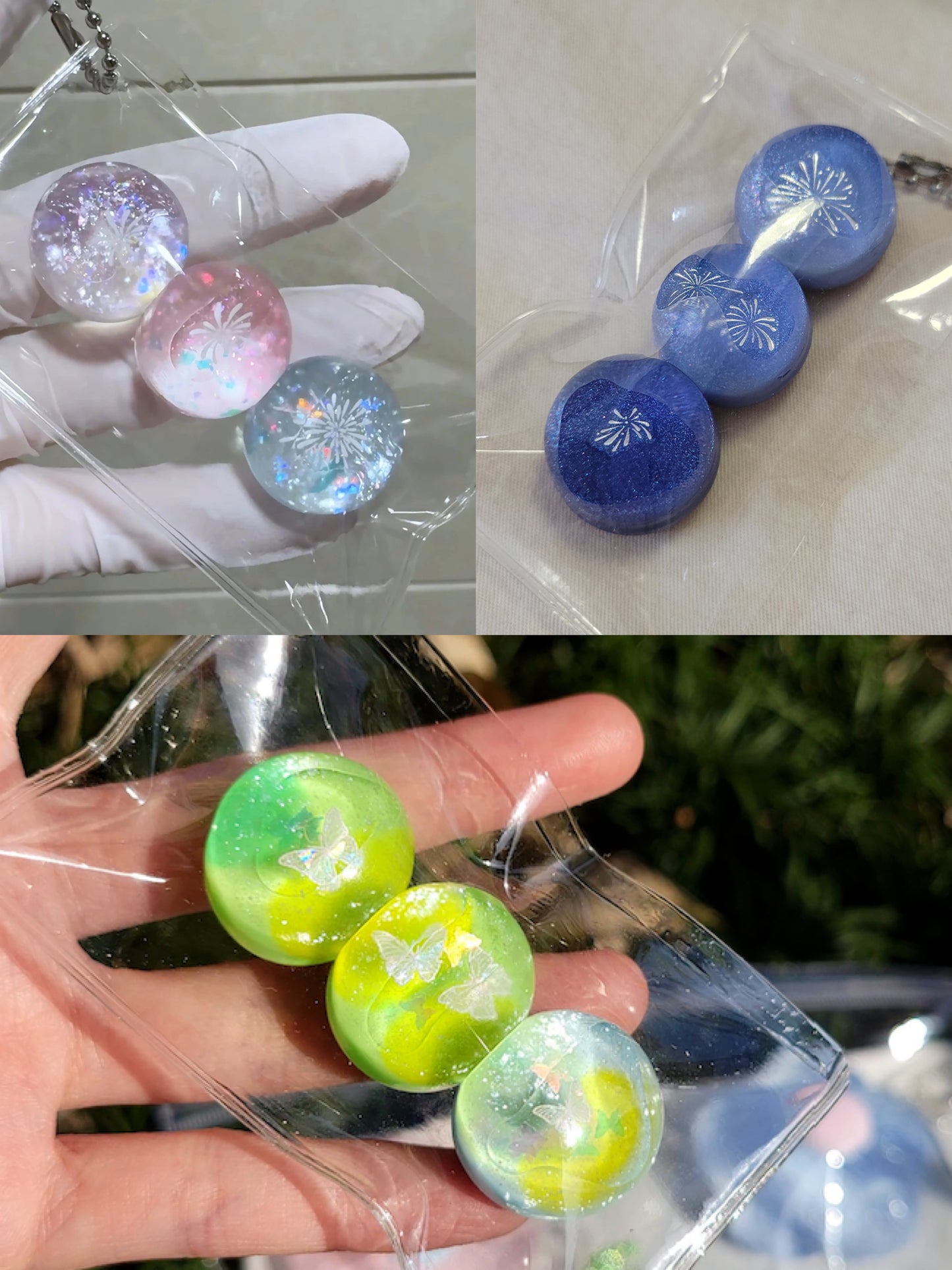3 Transparent Firework Balls Squishy Stress Relief Decompression Toy