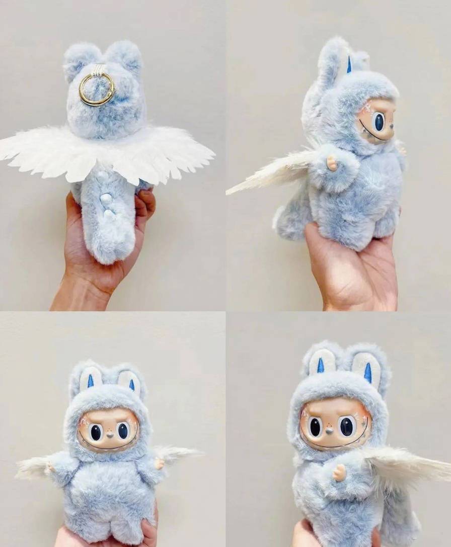 18cm Retrofit Angel Wings Labubu Plush Toy - Handmade Unique Labubu Custom Design